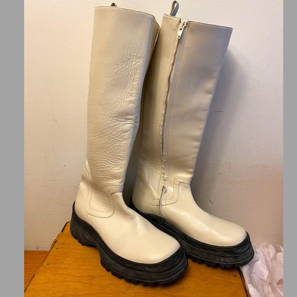 Staud Women's Bow Tall Boots - Leather Uppers - Cream - Size US 6 EU 36